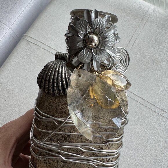 PIER 1 Wire Wrapped Decorative Bottle Vase Gold and Silver Tones Metal Flowers - Picture 2 of 8